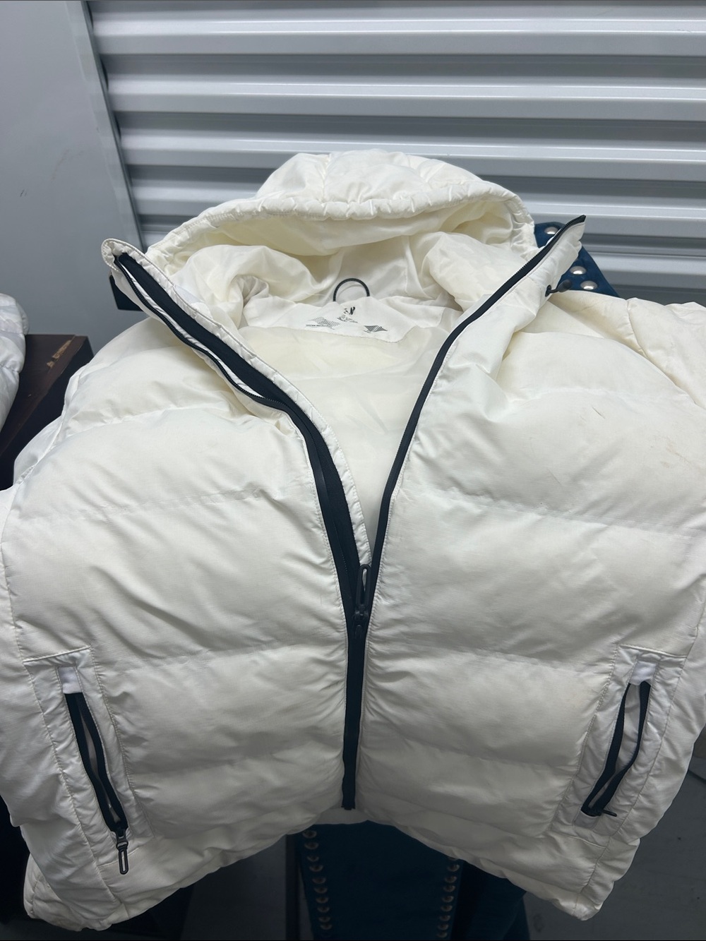 H&M White Puffer Jacket with Hood and Black Trim
